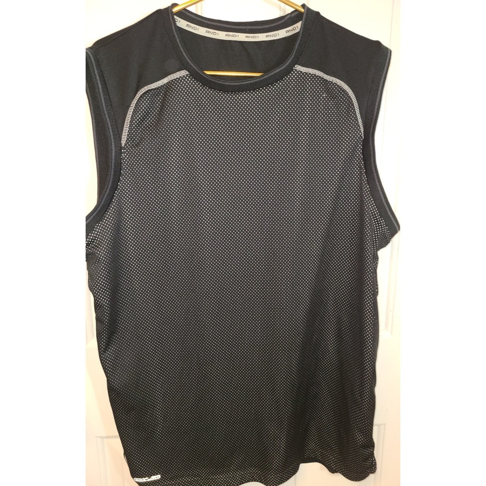 VTG AND1 Basketball Jersey Men's Lg Mesh Embroidered Tank Top Y2K Black Grey